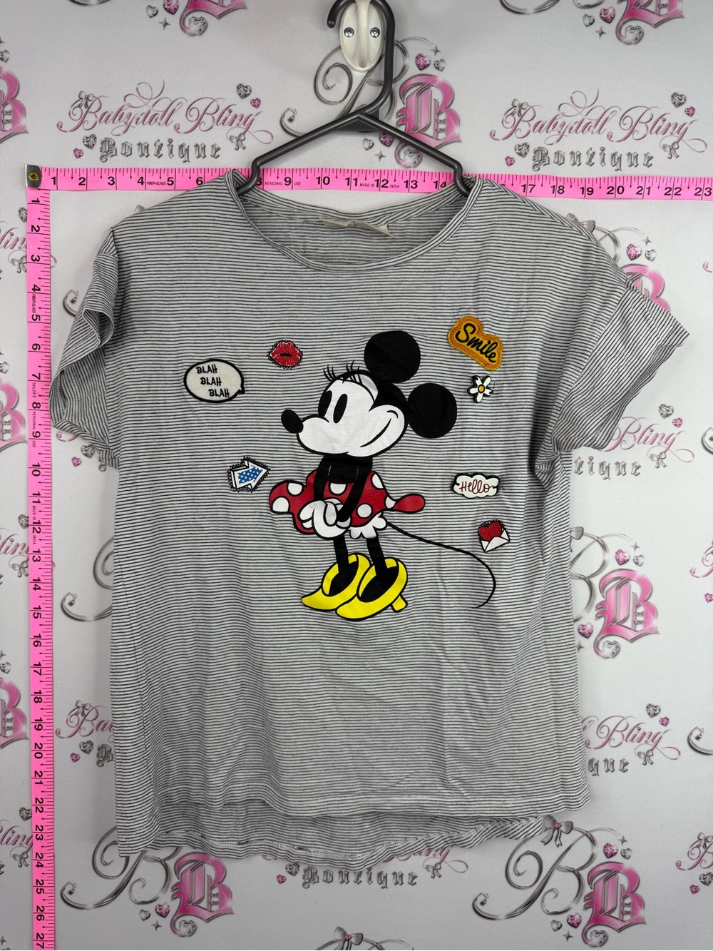 Disney Minnie Mouse Striped Minnie Mouse Tee in Gray, Black, Red, Yellow